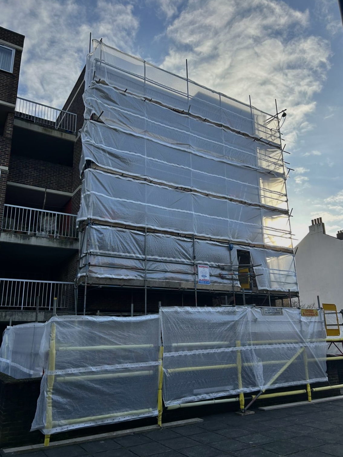 commerical insurance job due to fire Commercial scaffolding project for fire-damaged building insurance job